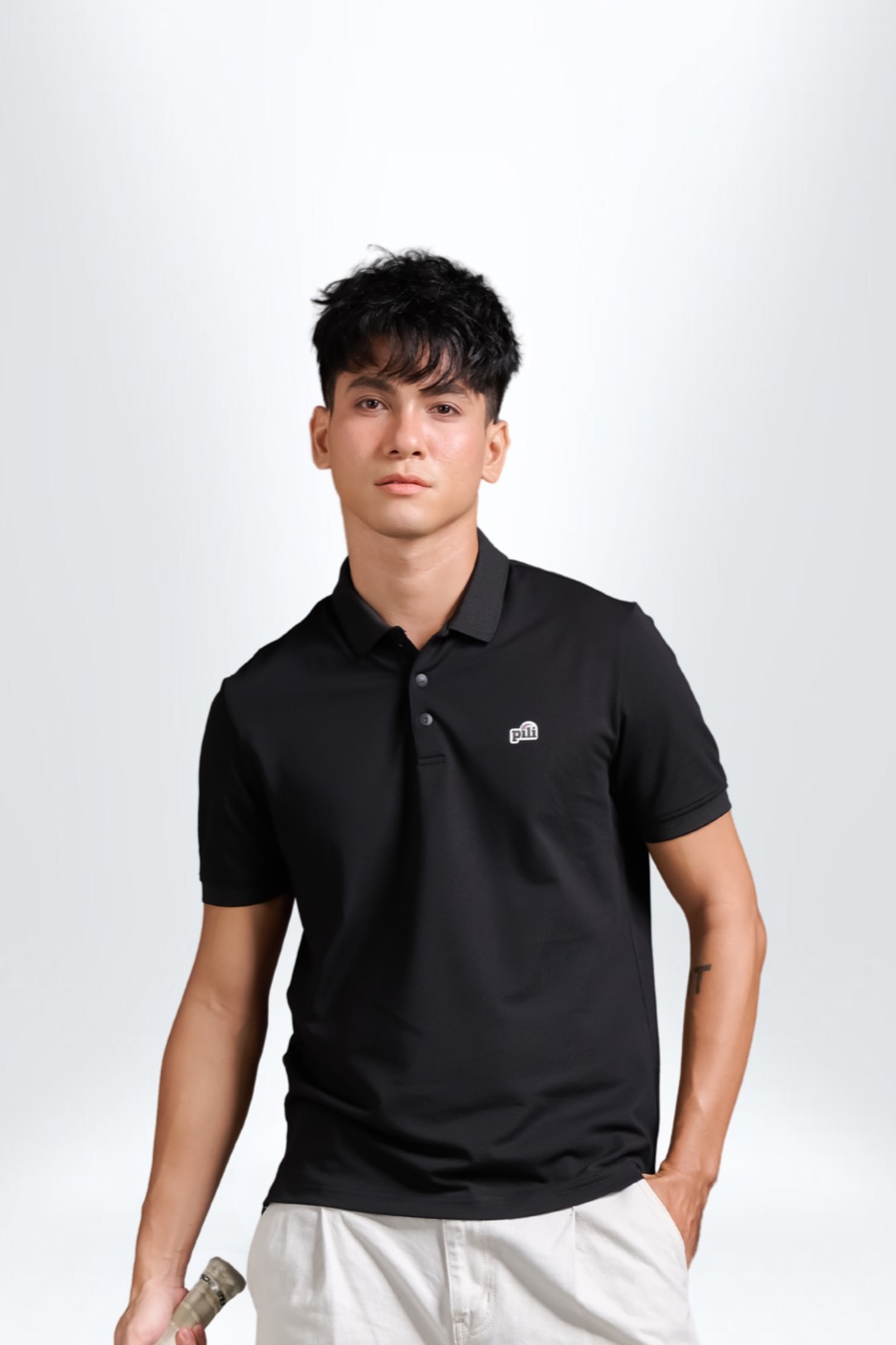 [PKP022MW25WHM] POLO nam sọc lưng (Trắng, M)