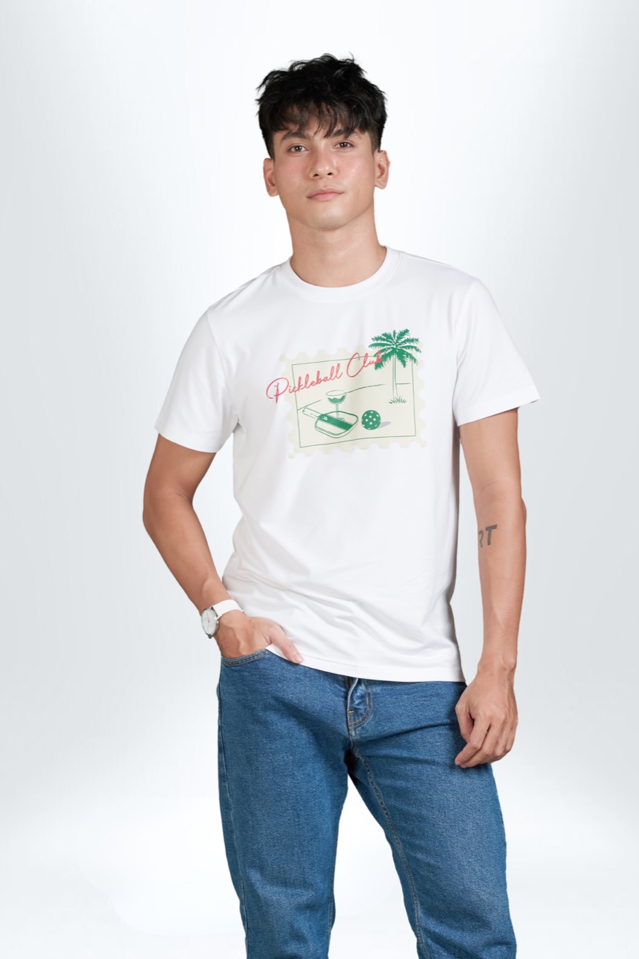 [PKPTS042MW25WHM] TSHIRT nam basic logo bản to (Trắng, M)