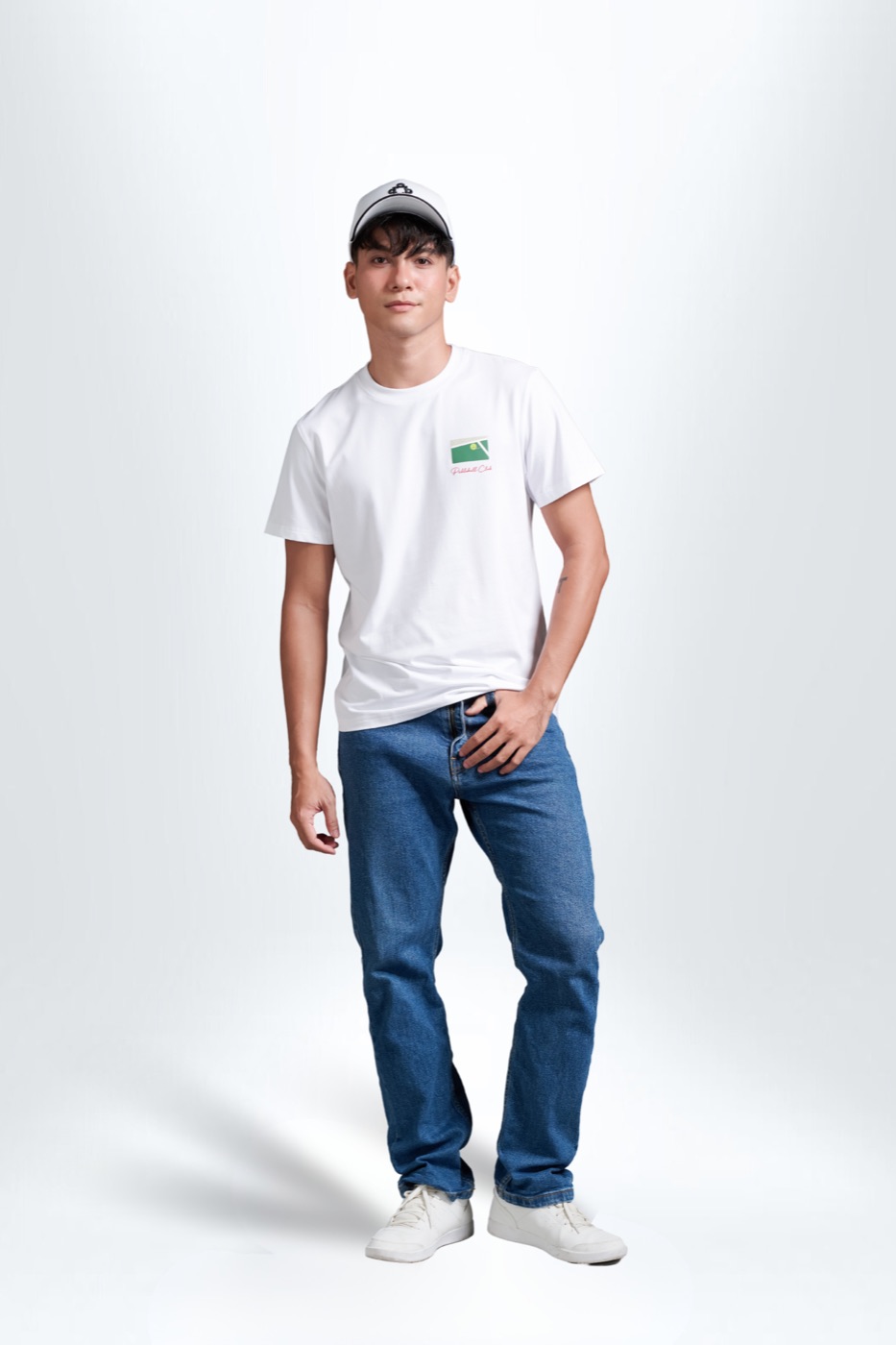 [PKPTS041MW25WHM] TSHIRT nam basic logo trước ngực (Trắng, M)