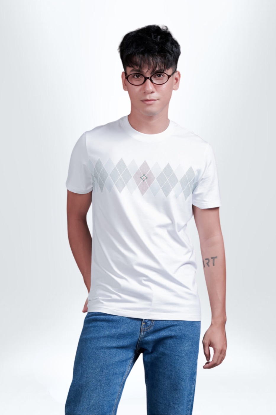 [PKPTS038MW25WHM] TSHIRT nam hoạ tiết ngang (Trắng, M)
