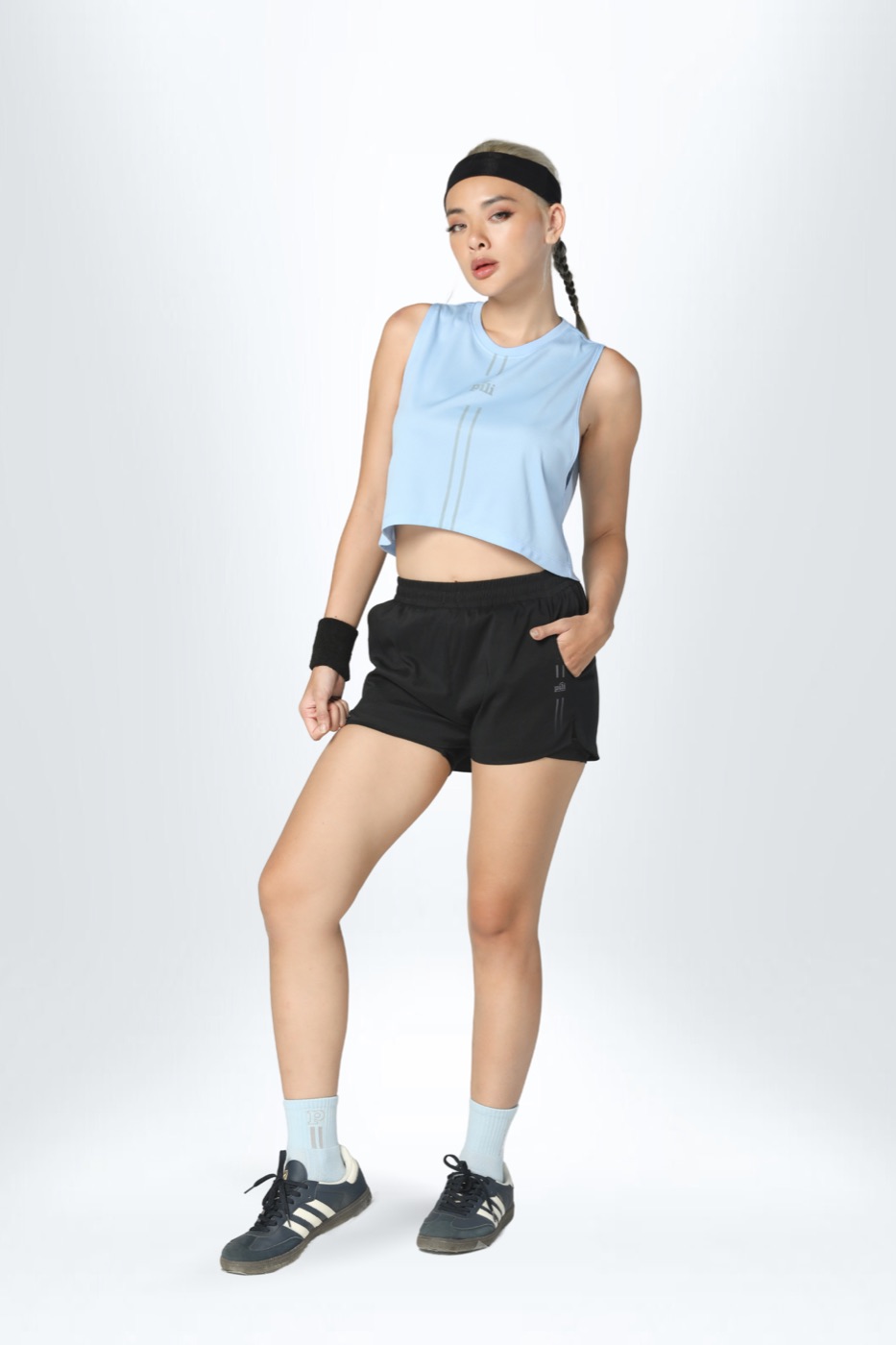 [PSHO017WW24BLS] Quần short nữ running vải dù (Đen, S)