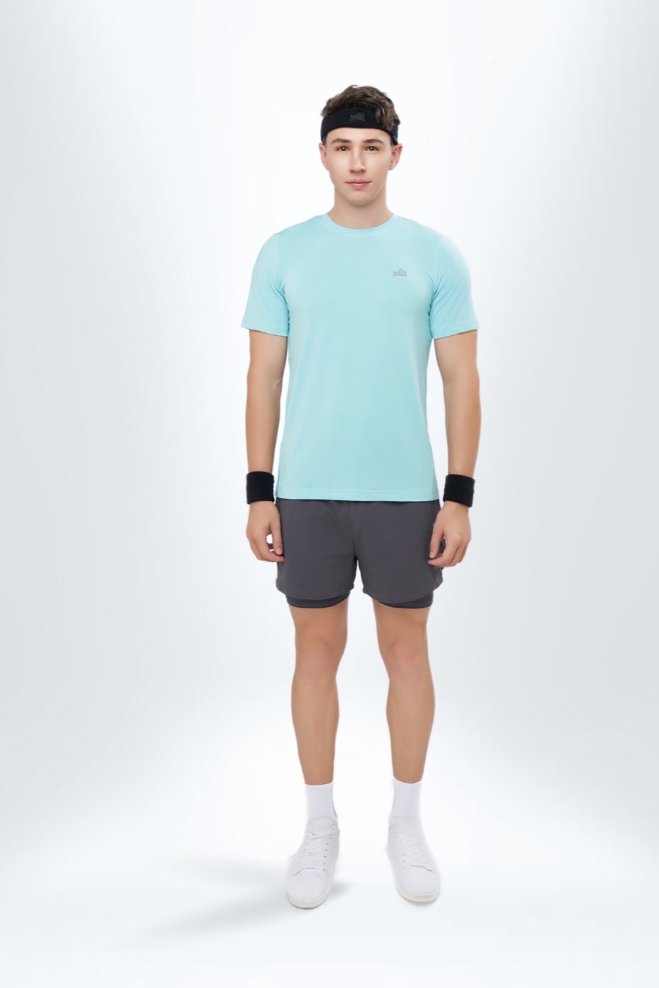 [PTS003MW24BLU15S] T-shirt nam cổ tròn tay thường (Xanh Pastel 15, S)