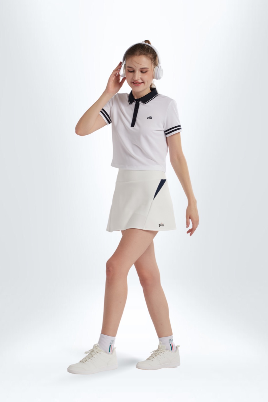[PKP011PLWW26NAS] ESS-Áo polo croptop nữ basic (Navy, S)